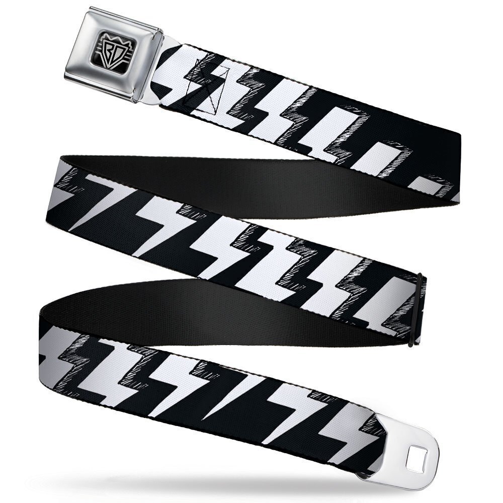 2213 Seatbelt Belt - Lightning Bolts Sketch Black/White - 1.5" Wide - 32-52